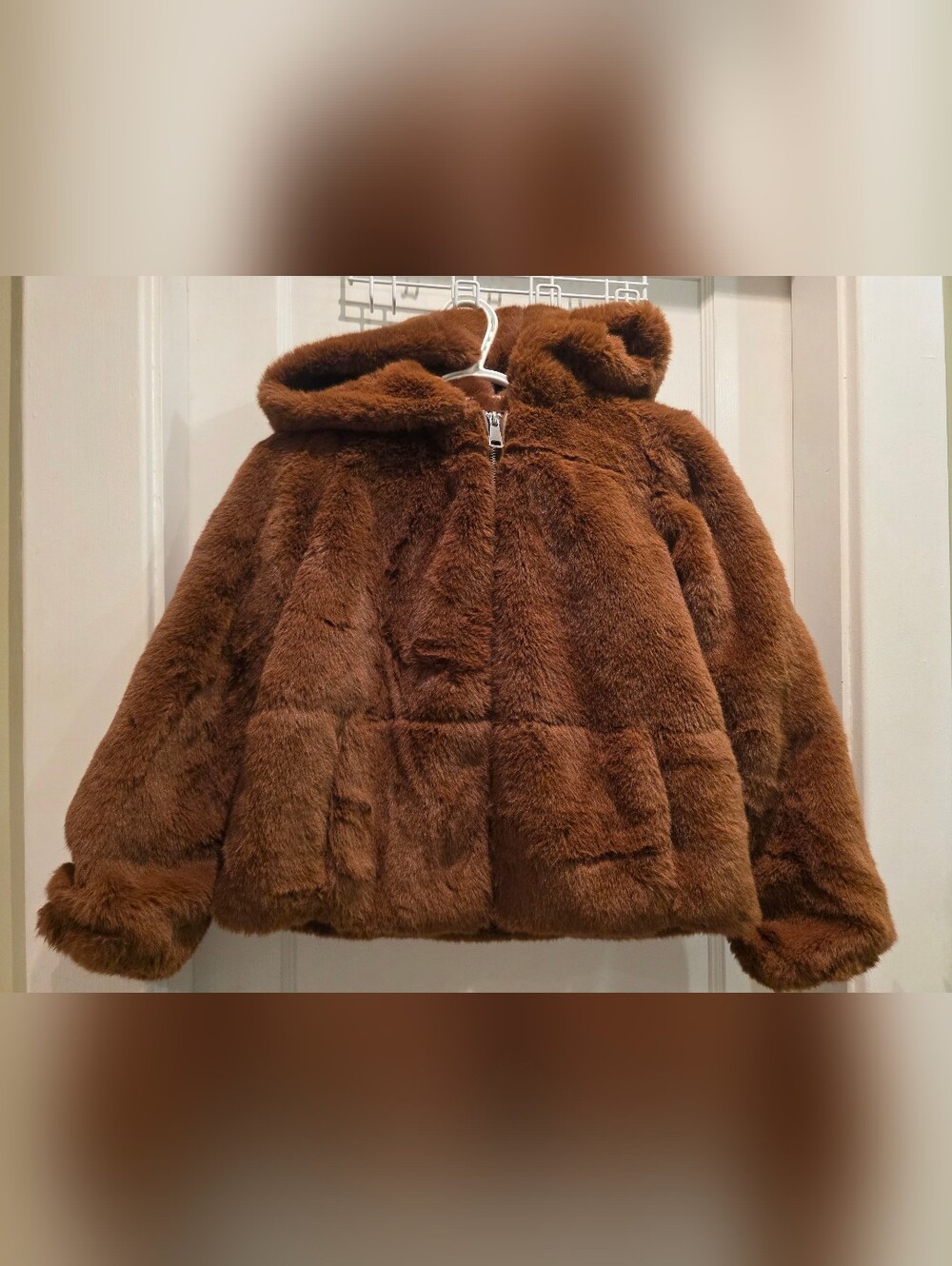 Zara TRF Collection Rich Brown Faux Fur Hooded Jacket